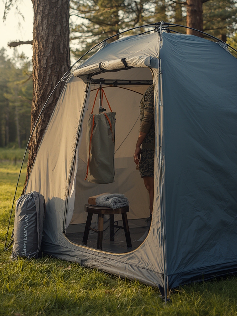 privacy tent in action