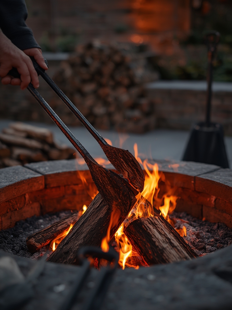 fireplace tongs in action