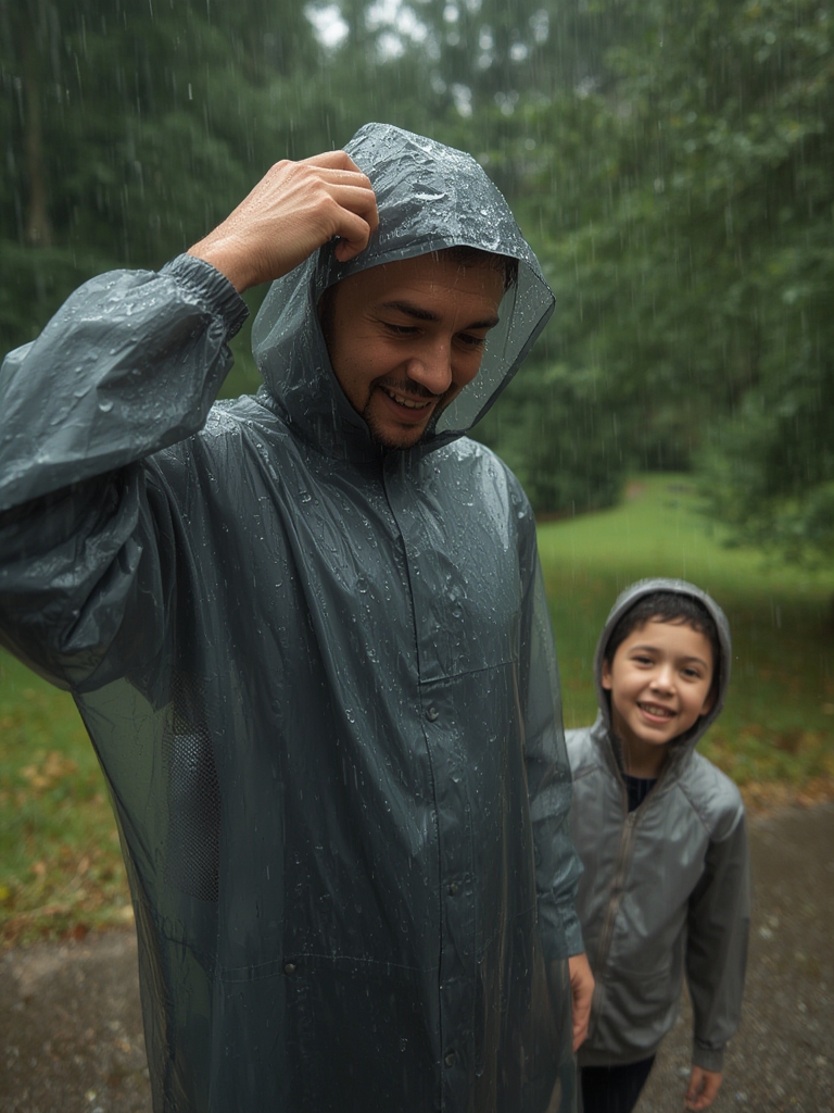 rain poncho in action